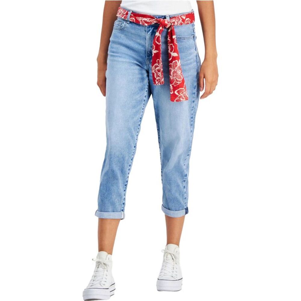 Nautica Womens Flowered Belt Capri Straight Leg Regular Cropped Jeans, Blue, ...